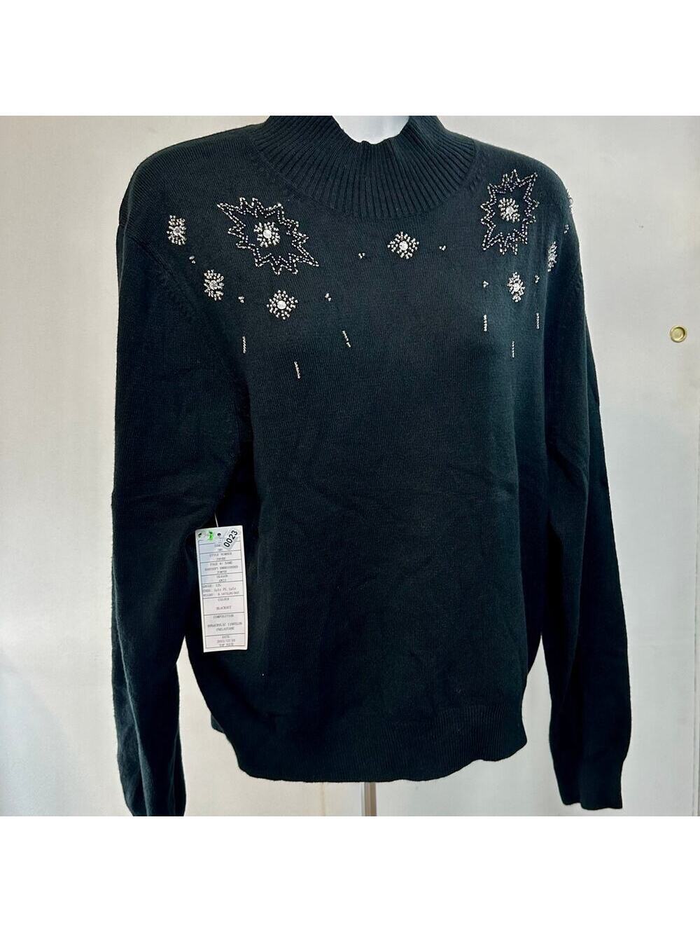 Medium NWT French Connection Black Beaded Mock Neck Sweater Holiday NYE